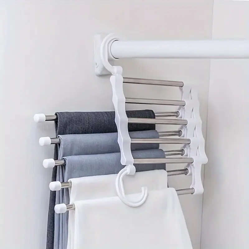 1pc Space-Saving 5-in-1 Stainless Steel Hanger - Anti-Slip Multi-Tier Design for Pants Ties Scarves