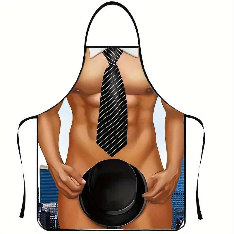 1pc Novelty Striped Tie and Top Hat Design Waterproof Polyester Apron Non-Woven Fabric Oil-Pr
