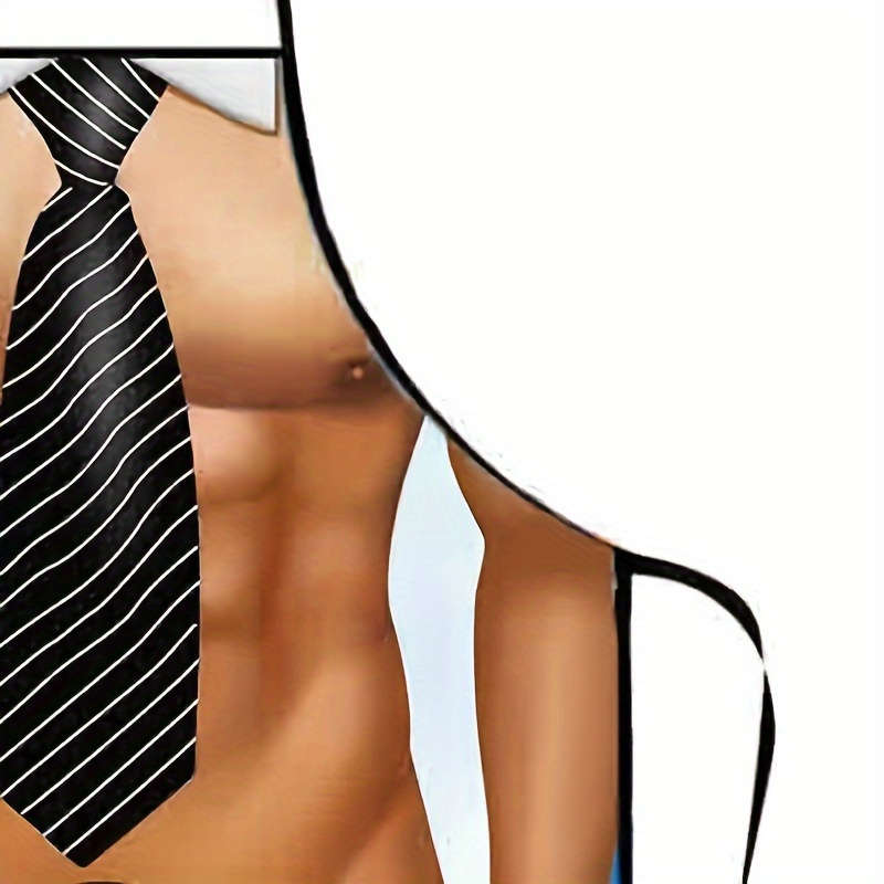 1pc Novelty Striped Tie and Top Hat Design Waterproof Polyester Apron Non-Woven Fabric Oil-Pr