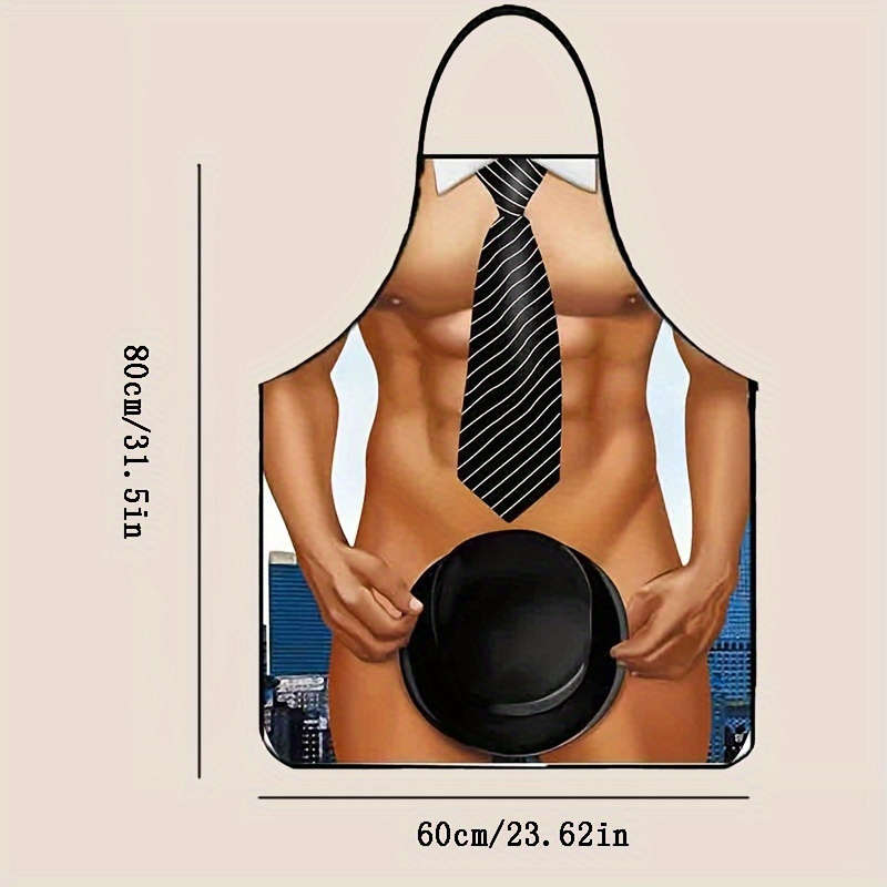 1pc Novelty Striped Tie and Top Hat Design Waterproof Polyester Apron Non-Woven Fabric Oil-Pr