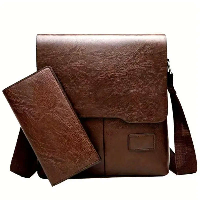 Men's Flip Shoulder Bag And Casual Long Clutch Bag, Business Retro Bag Crossbody Bag