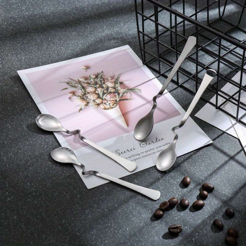 2pcs Stainless Steel S-Shaped Coffee Milk Tea Spoons Curved Handle Durable Mixing Spoons f
