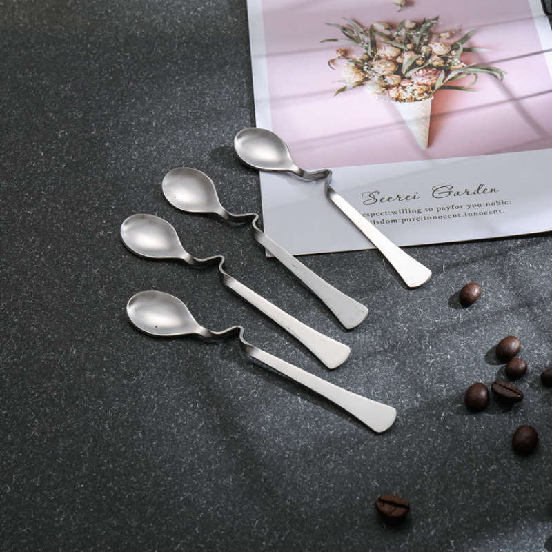2pcs Stainless Steel S-Shaped Coffee Milk Tea Spoons Curved Handle Durable Mixing Spoons f