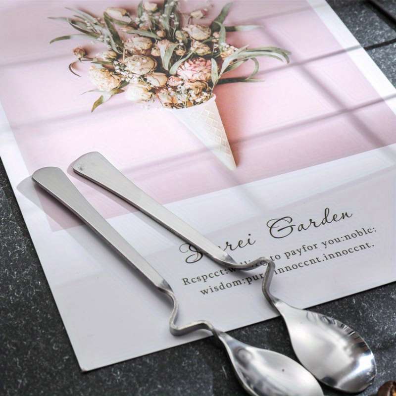 2pcs Stainless Steel S-Shaped Coffee Milk Tea Spoons Curved Handle Durable Mixing Spoons f