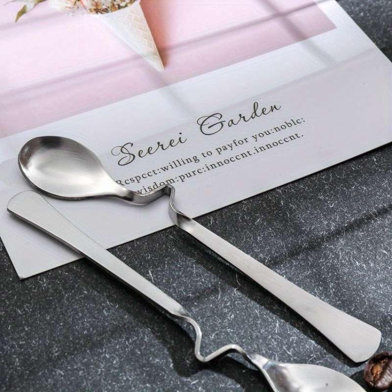 2pcs Stainless Steel S-Shaped Coffee Milk Tea Spoons Curved Handle Durable Mixing Spoons f