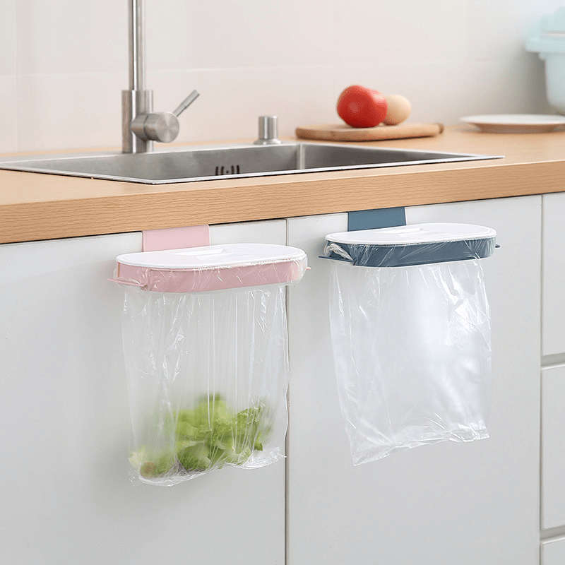 1pc Kitchen Garbage Bag Holder Portable Plastic Garbage Bag Racks with Lid Hanging Rack Cabin