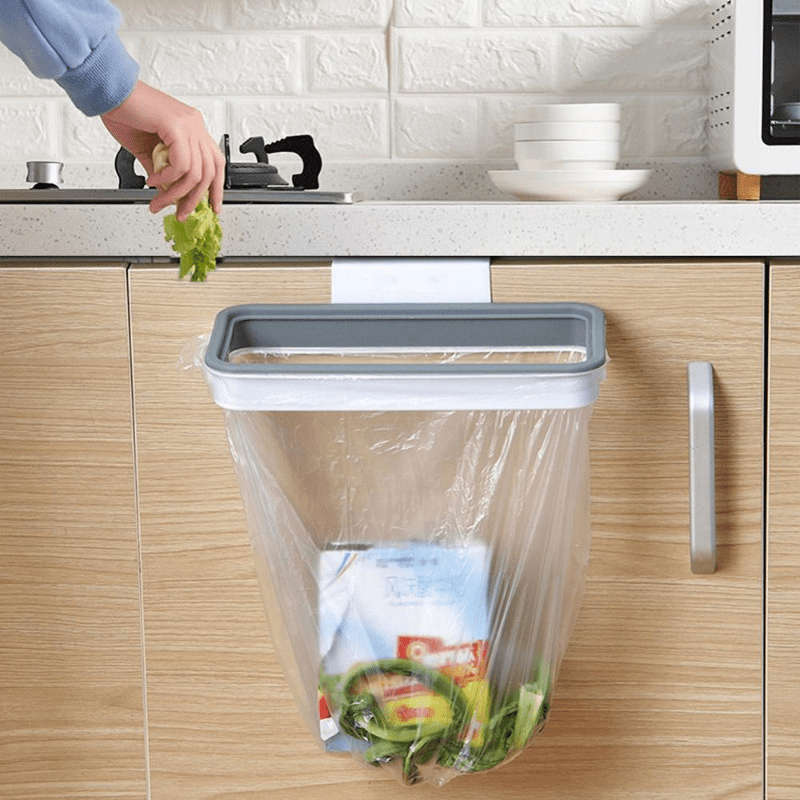 1pc Kitchen Garbage Bag Holder Portable Plastic Garbage Bag Racks with Lid Hanging Rack Cabin