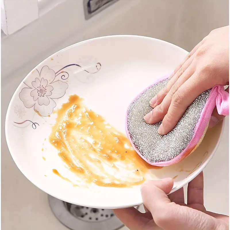 5pcs Aseptic Cleaning Sponges Durable Scouring Pads Dish Cloths for Kitchen Sink and Stove Washable