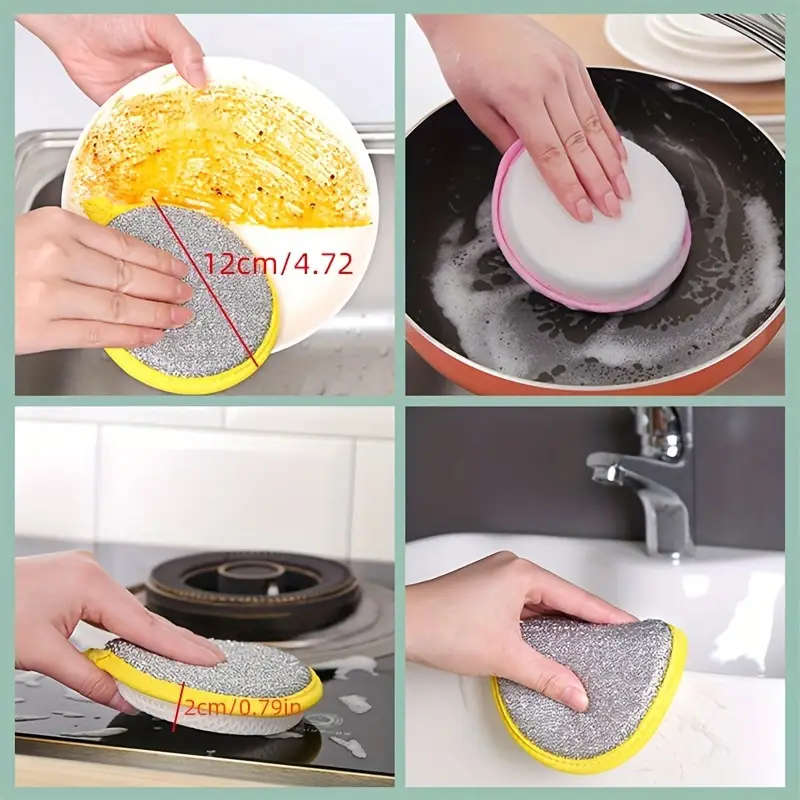 5pcs Aseptic Cleaning Sponges Durable Scouring Pads Dish Cloths for Kitchen Sink and Stove Washable