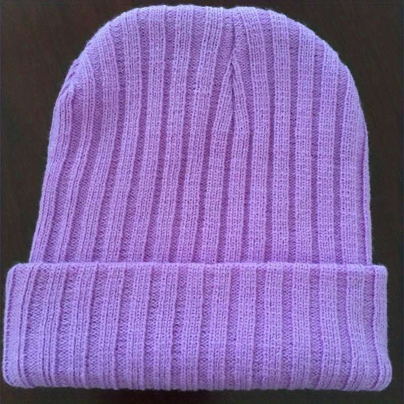 1pc Cozy Purple Anime-Inspired Slouchy Beanie with Cute Cartoon Embroidery Soft Elastic Knit Hat