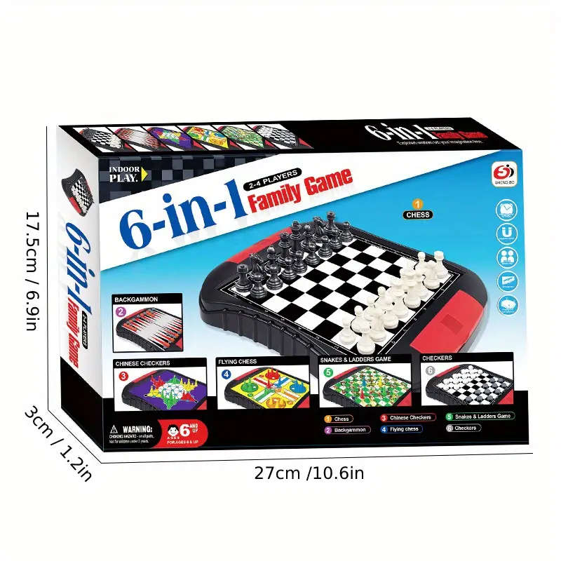 1pc 6in1 Family Game Set Classic Chess Ludo Backgammon More Perfect Gift for Gamers