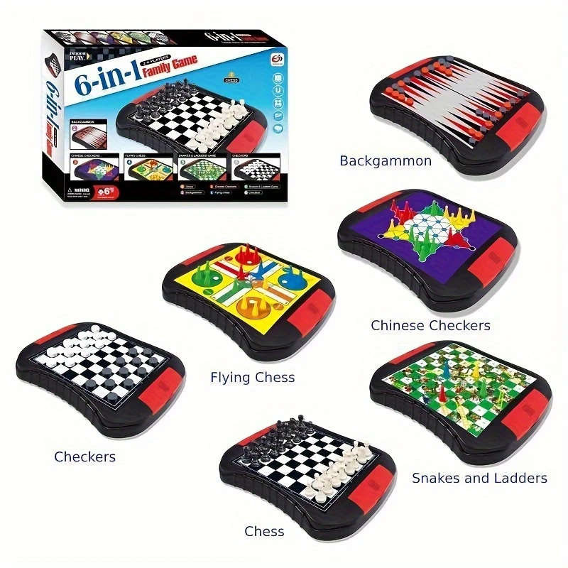 1pc 6in1 Family Game Set Classic Chess Ludo Backgammon More Perfect Gift for Gamers