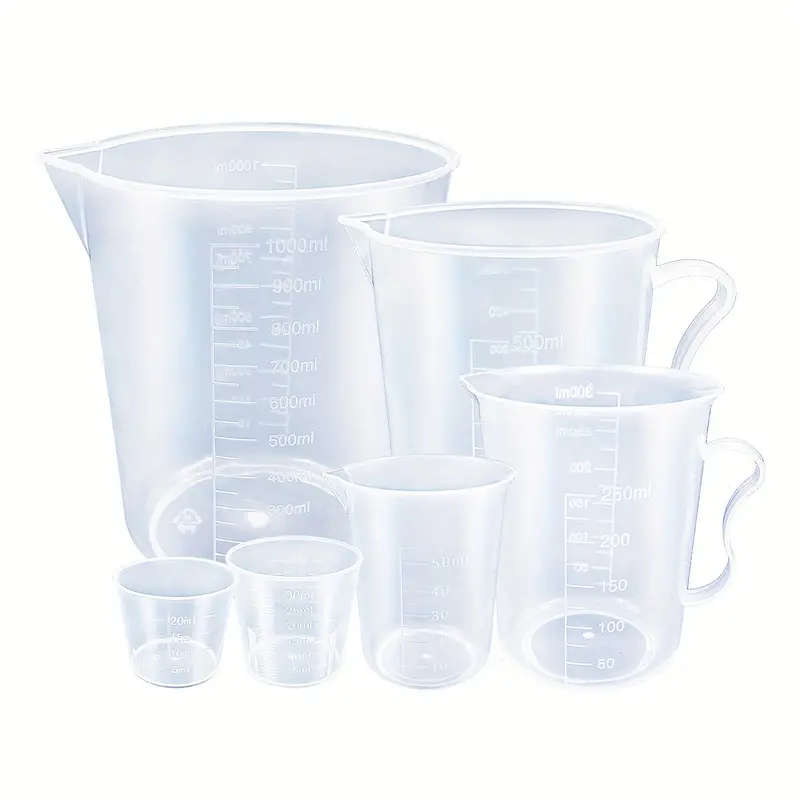 6pcs Clear Plastic Measuring Cup Set with Easy-Pour Spouts Durable Accurate for Baking Cooking Essen