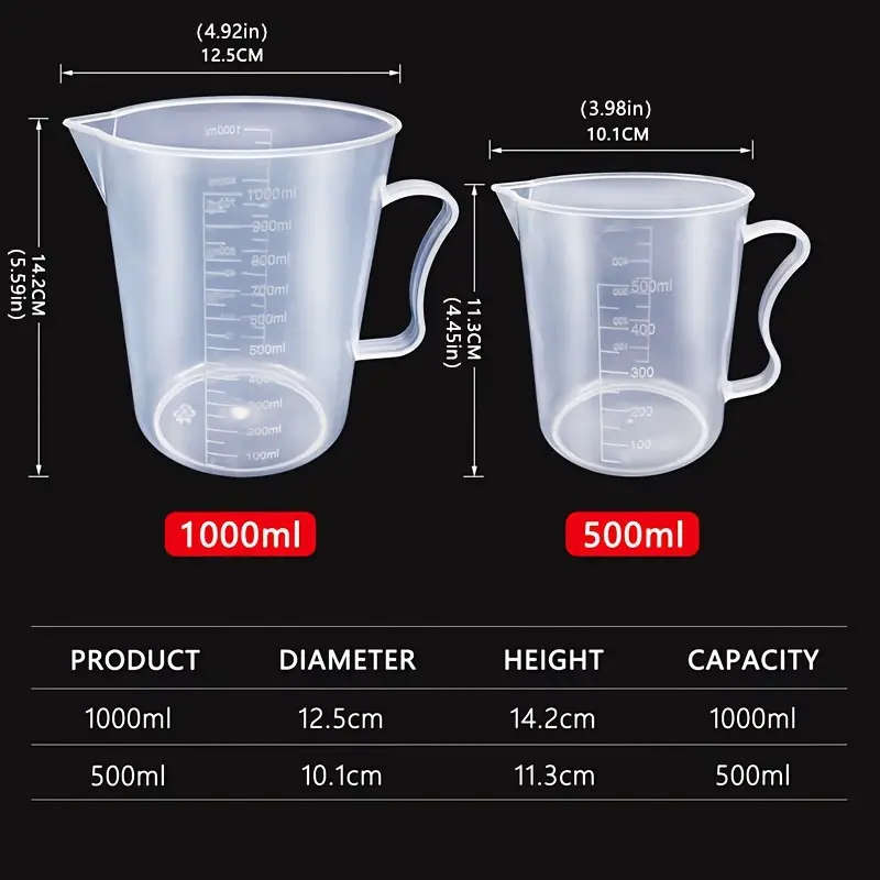 6pcs Clear Plastic Measuring Cup Set with Easy-Pour Spouts Durable Accurate for Baking Cooking Essen