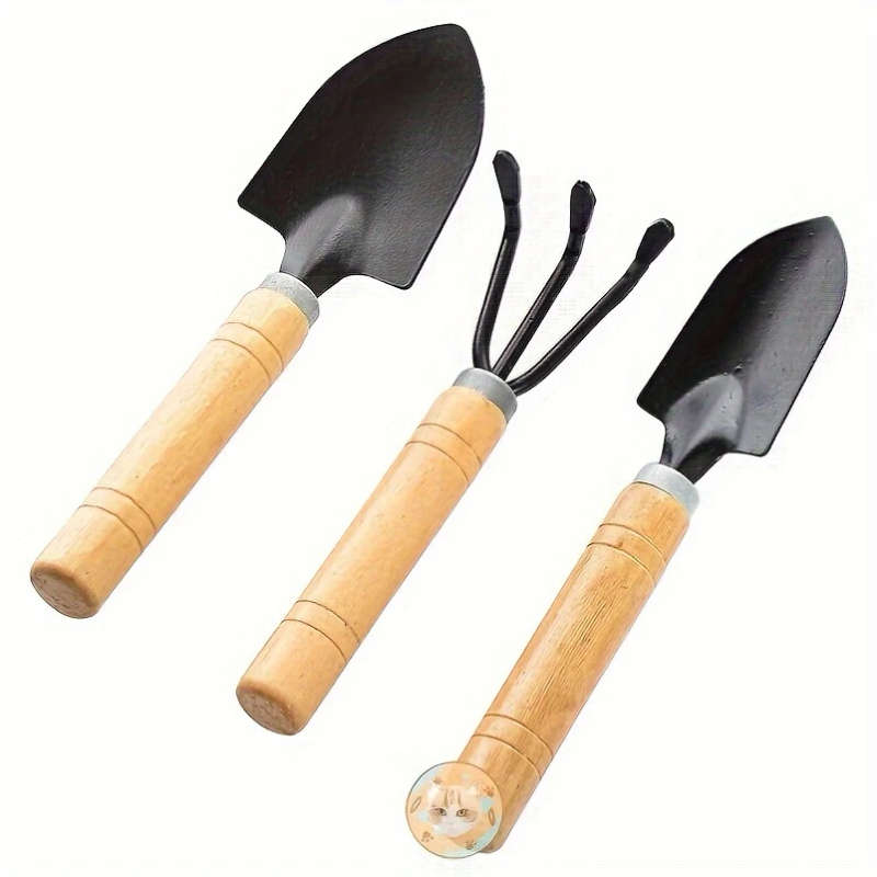 3pcs Succulent Gardening Tool Set Durable Metal Wood Hand Tools Miniature Spade Shovel Rake Ideal fo