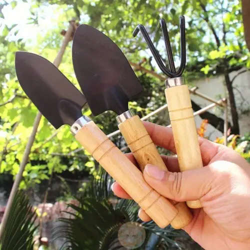 3pcs Succulent Gardening Tool Set Durable Metal Wood Hand Tools Miniature Spade Shovel Rake Ideal fo