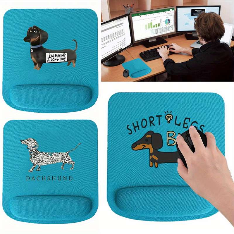 1pc Ergonomic Dachshund Themed Mouse Pad Wrist Support PVC Memory Foam Rest Non-Slip B