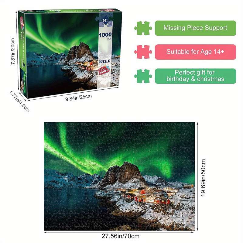 1000pcs Jigsaw Puzzle for Adults Northern Lights in Norway Scene Challenging Game
