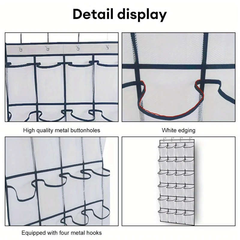 1pc 24Pocket Over-the-Door Shoe Organizer Durable Plastic Hanging Shoe Rack with Large Mesh Pockets