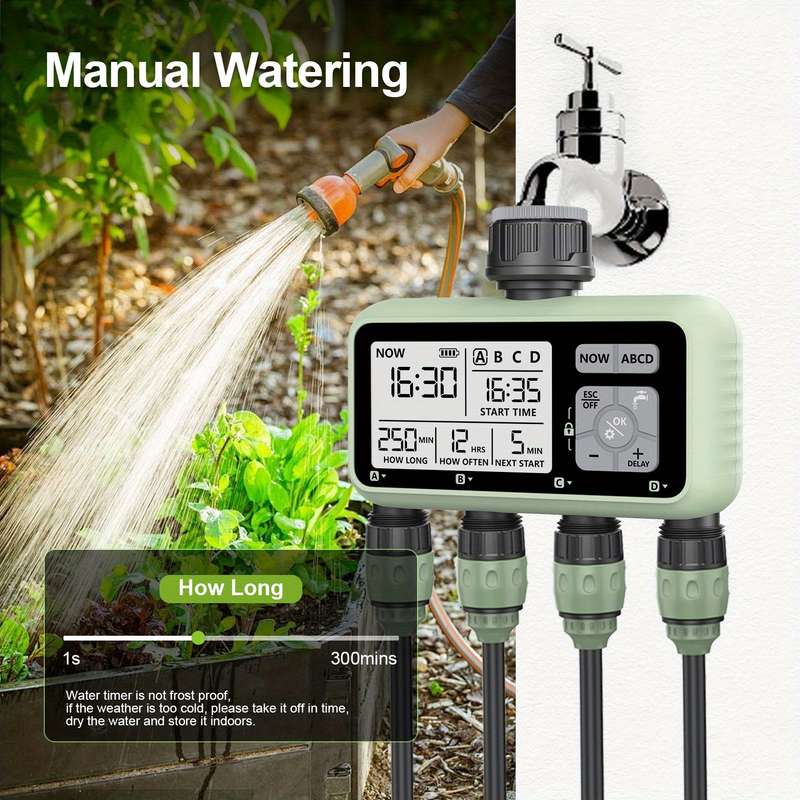 1Pc Compact 4 Outlet Digital Water Timer Sprinkler