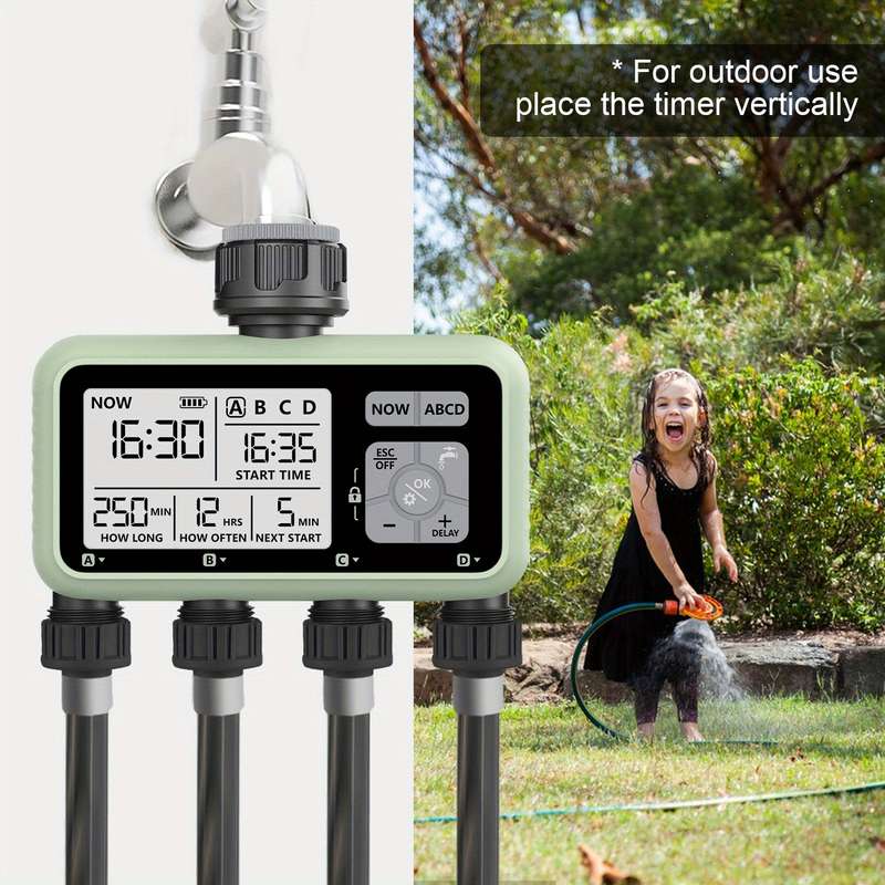 1Pc Compact 4 Outlet Digital Water Timer Sprinkler