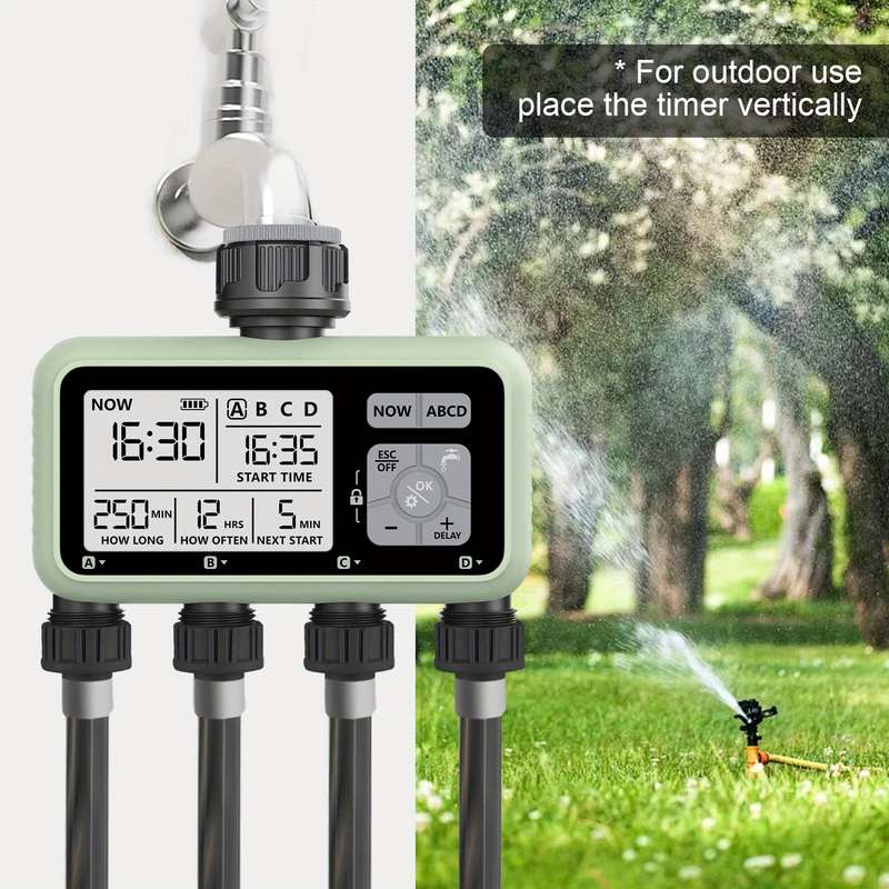 1Pc Compact 4 Outlet Digital Water Timer Sprinkler