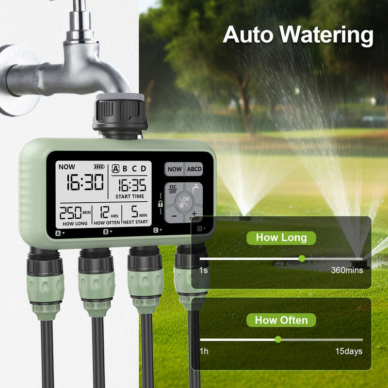 1Pc Compact 4 Outlet Digital Water Timer Sprinkler