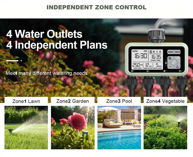 1Pc Compact 4 Outlet Digital Water Timer Sprinkler