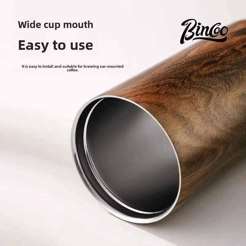 Stainless Steel Retro Wood Grain Insulated Coffee Cup