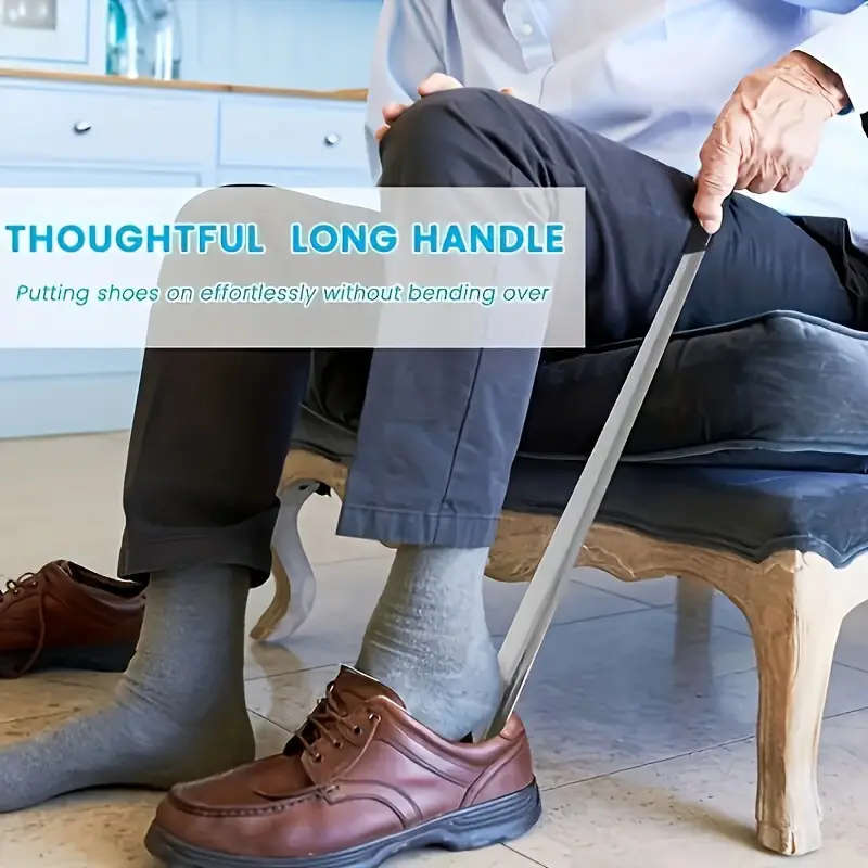 1pc Durable Stainless Steel Ergonomic Shoehorn 41.91cm Long Handle Easy-Grip Comfort Shoe Lifter for