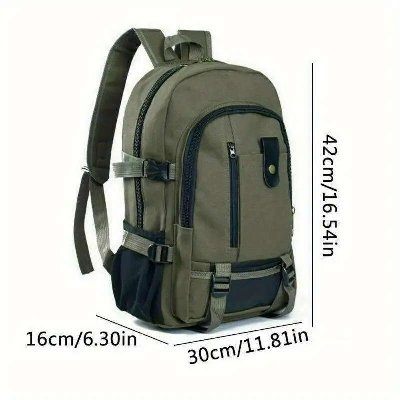 1pc Sports Style Canvas Backpack Lightweight Adjustable Strap Zipper Closure Polyester Lined Hand Wa