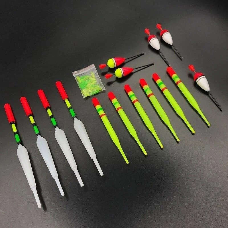 15pcs Assorted Sizes Vertical Fishing Floats Set TPR Plastic Long Tail Buoy for Sea Angling and Fish
