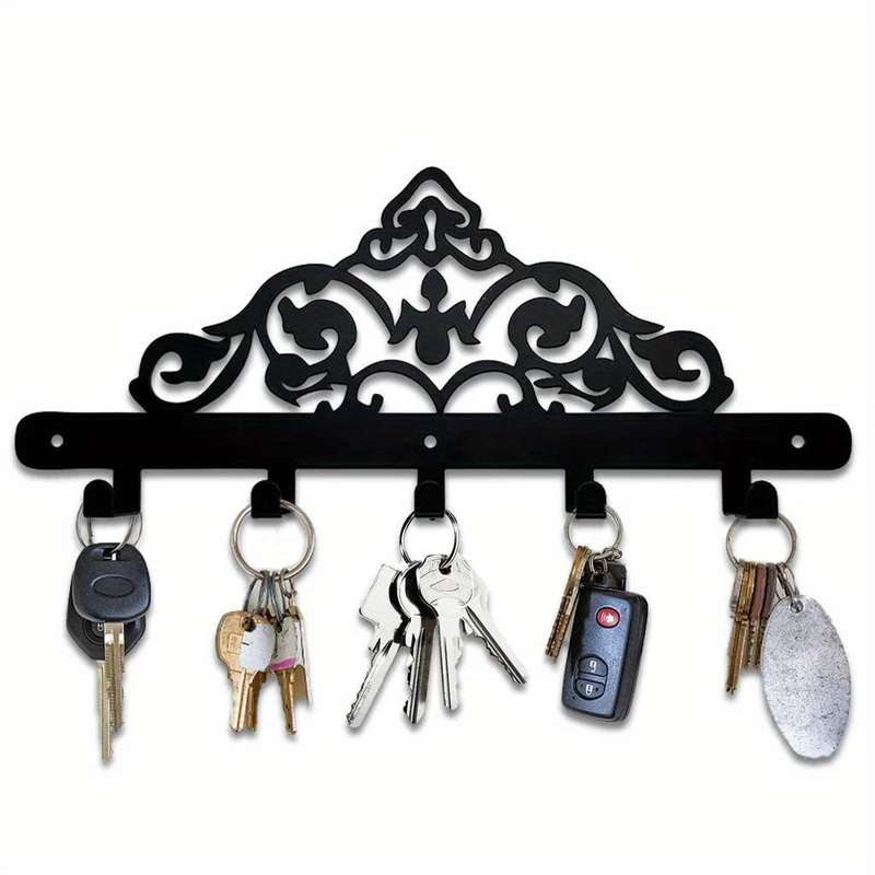 1pc Art Deco Style Metal Coat and Key Rack Decorative Wall Sculpture with 5 Hooks Household Wall-M