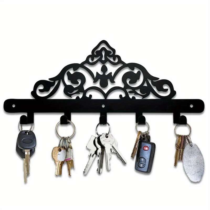 1pc Art Deco Style Metal Coat and Key Rack Decorative Wall Sculpture with 5 Hooks Household Wall-M