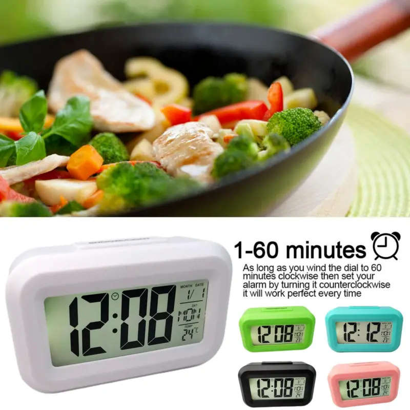 1pc Mini LCD Smart Alarm Clock With Night Light Music Alarm Snooze Perpetual Calendar Digital Therm
