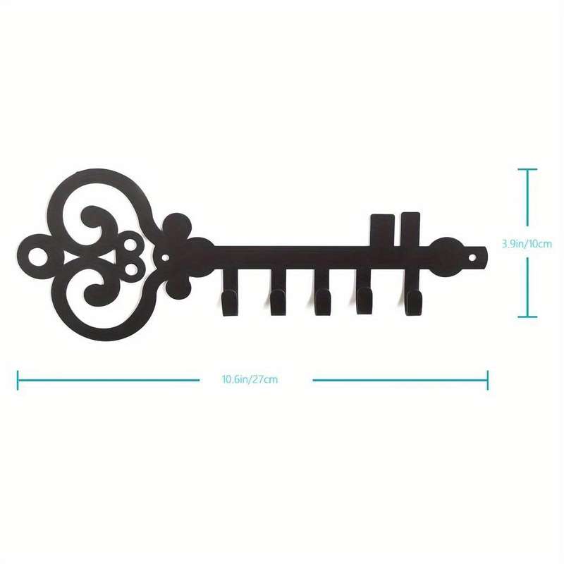 1pc Black Metal Wall-Mounted Key Holder Organizer with Decorative Swirl Design Easy Install Polis