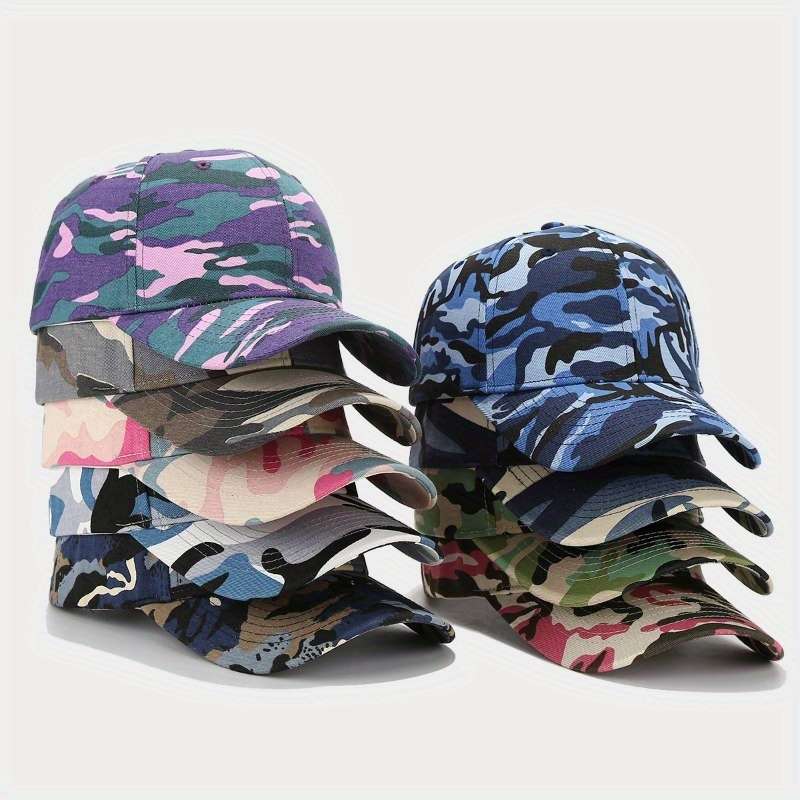 1pc Adjustable Camo Baseball Cap Lightweight Polyester Breathable Sun-Protective Hat for Outdo