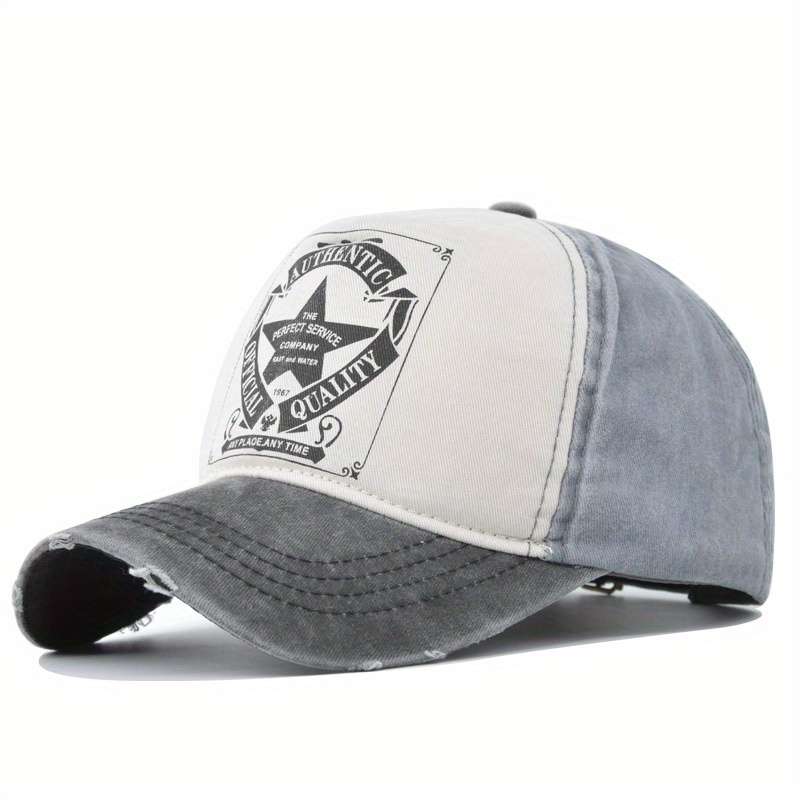 1pc Vintage Star Print Baseball Cap Washed Shabby Look Color Blocking Snapback Sun Hat for Men