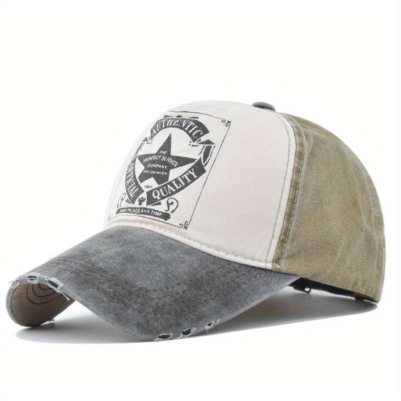 1pc Vintage Star Print Baseball Cap Washed Shabby Look Color Blocking Snapback Sun Hat for Men
