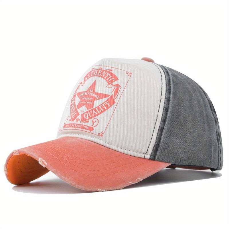 1pc Vintage Star Print Baseball Cap Washed Shabby Look Color Blocking Snapback Sun Hat for Men