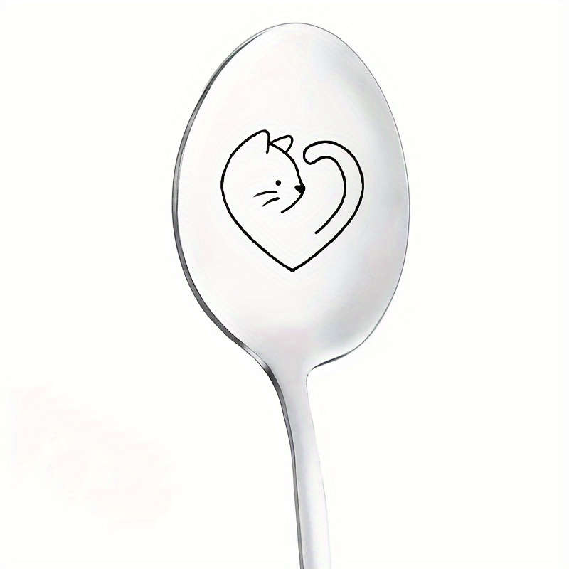 1pc  Cat Dog Love  Mirror Finish Stainless Spoon Ideal for Dining Family Use Mother's Day