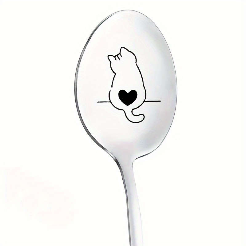 1pc  Cat Dog Love  Mirror Finish Stainless Spoon Ideal for Dining Family Use Mother's Day