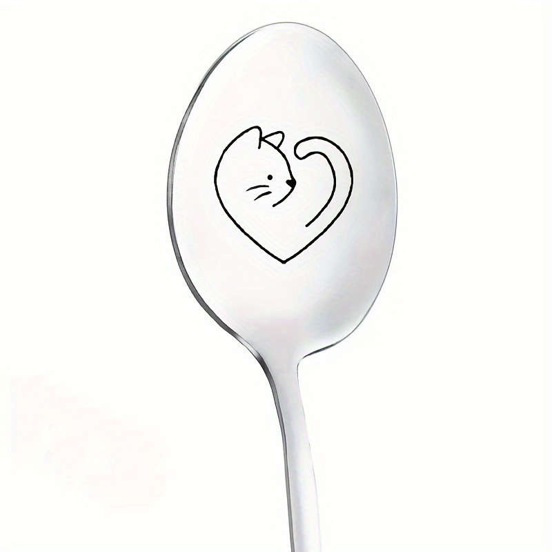 1pc  Cat Dog Love  Mirror Finish Stainless Spoon Ideal for Dining Family Use Mother's Day