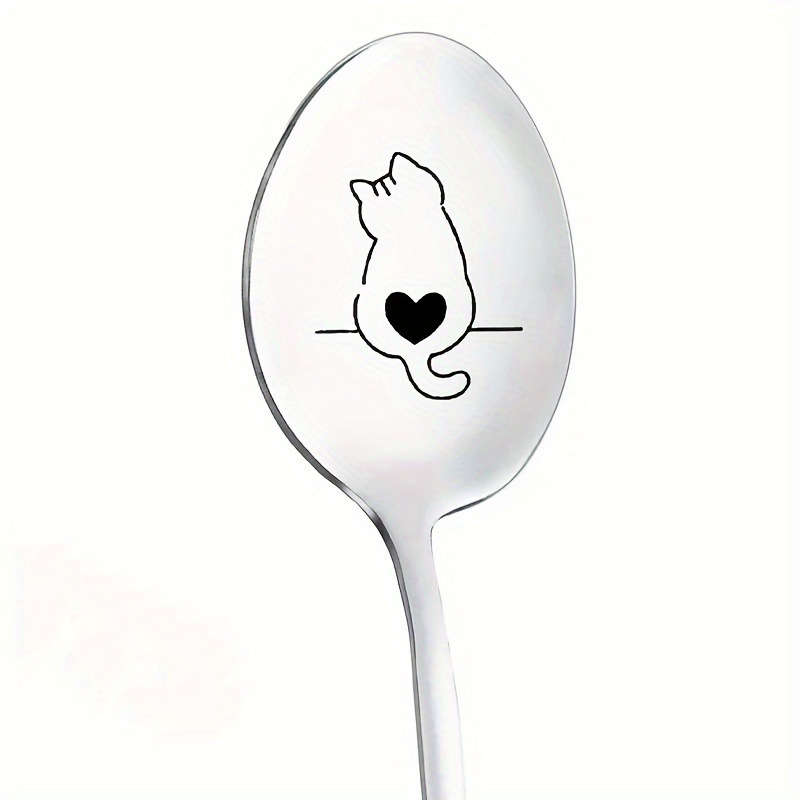 1pc  Cat Dog Love  Mirror Finish Stainless Spoon Ideal for Dining Family Use Mother's Day
