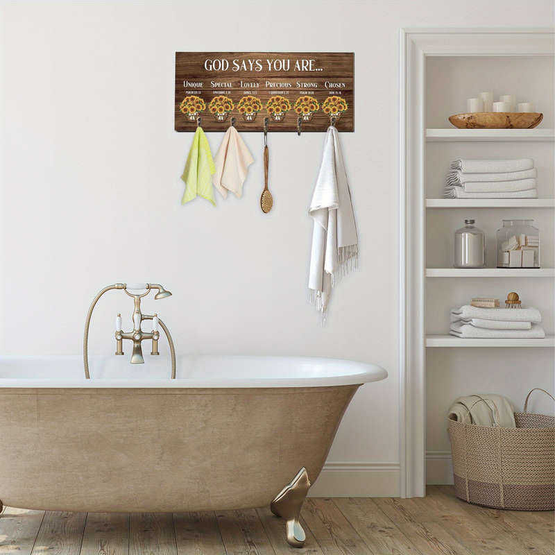 Rustic Sunflower  Bible Verse Wooden Key HooksDecorative Wall Hanging Organizer for Entryway Ki