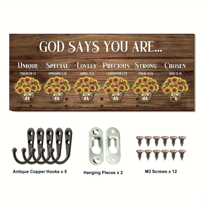Rustic Sunflower  Bible Verse Wooden Key HooksDecorative Wall Hanging Organizer for Entryway Ki