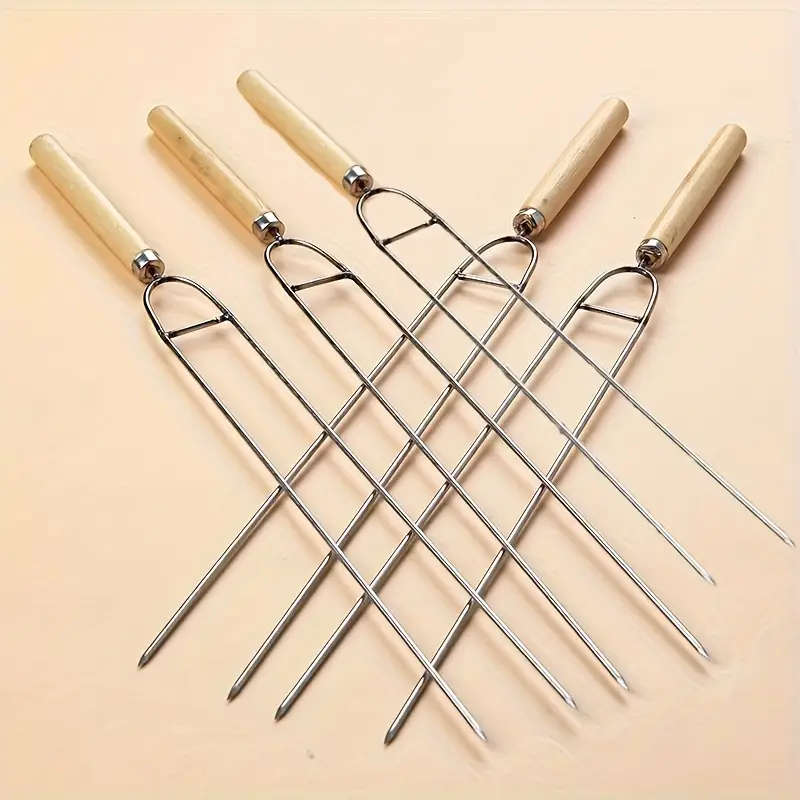 5pcs BBQ Skewers Heavy-Duty Stainless Steel Forks with Anti-slip Handles for Safe Handling of Wings