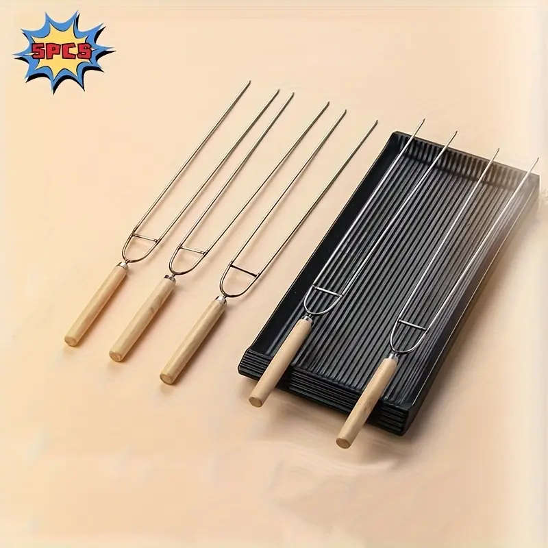5pcs BBQ Skewers Heavy-Duty Stainless Steel Forks with Anti-slip Handles for Safe Handling of Wings