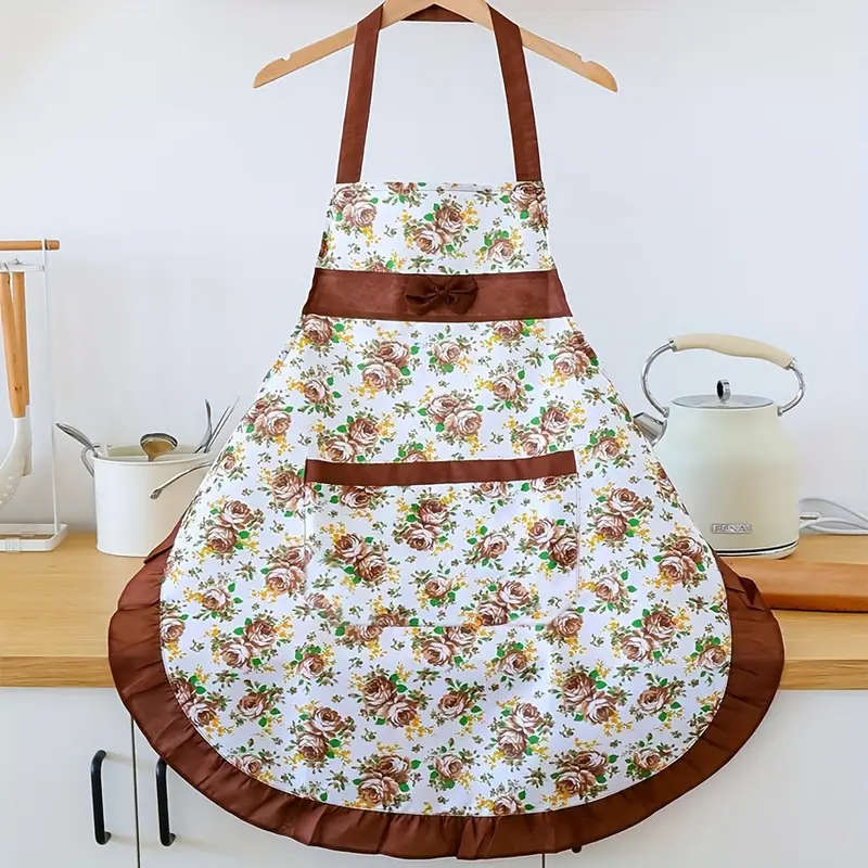 1pc Adjustable Bib Apron with Pocket Polyester Woven Kitchen Apron Oil-Proof Fashion Coveralls for C