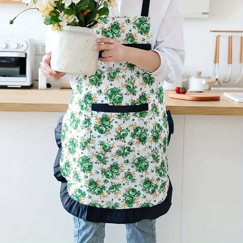 1pc Adjustable Bib Apron with Pocket Polyester Woven Kitchen Apron Oil-Proof Fashion Coveralls for C